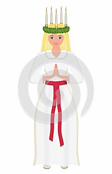 Lucia girl with blond hair. Vector illustration.