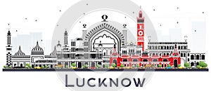 Lucknow India City Skyline with Gray Buildings Isolated on White photo
