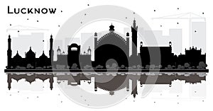 Lucknow India City Skyline Silhouette with Black Buildings and R