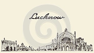 Lucknow skyline vector illustration drawn sketch