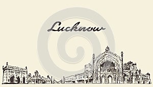 Lucknow skyline vector illustration drawn sketch photo