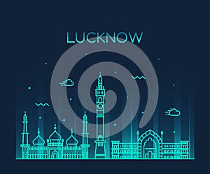 Lucknow skyline vector illustration linear style photo