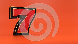 Lucky 7 Jackpot Symbol On The Orange Background - 3D Illustration