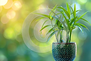 Lucky bamboo (Dracaena sanderiana) in Flowerpot Closeup, Lucky bamboo Macro House Plant