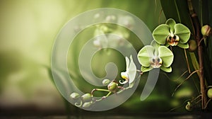 Lucky Bamboo and two orchid flowers on natural. generative ai