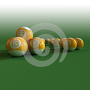 Lucky billiard balls on a green felt table