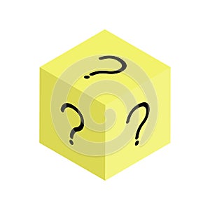 Lucky box vector icon. Vector icon of a box with a question mark. Unknown cube, box. Yellow question cube.