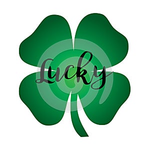 Lucky calligraphy graphic on four leaf clover