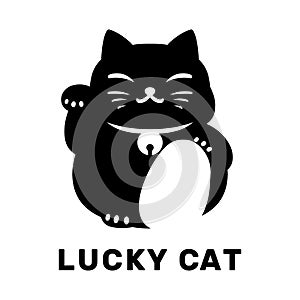 Lucky cat logo, black and white color, minimal design.