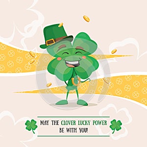 Lucky clover laughing under the golden coins