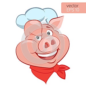 Lucky Cook. I Know How To Cook. Smile Pig Chef Head Cartoon Vector Illustration.