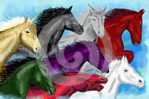 Lucky Eight Horses art, Feng shui