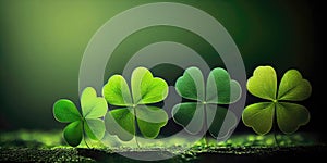 Lucky Four-Leaf Clover on Green Background for St. Patrick\'s Day Greeting Cards.