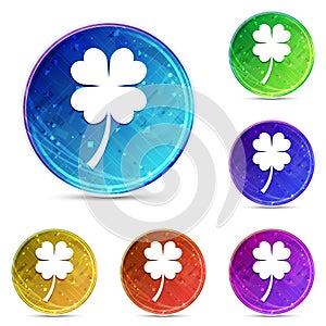 Lucky four leaf clover icon digital abstract round buttons set illustration