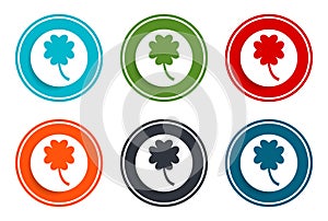 Lucky four leaf clover icon flat vector illustration design round buttons collection 6 concept colorful frame simple circle set