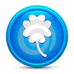 Lucky four leaf clover icon glass shiny blue round button isolated design vector illustration