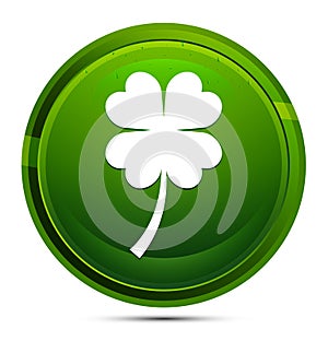 Lucky four leaf clover icon glassy green round button illustration
