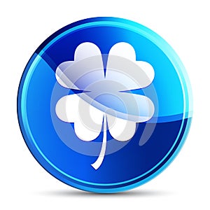 Lucky four leaf clover icon glassy vibrant sky blue round button illustration