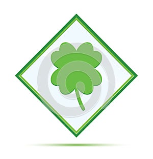 Lucky four leaf clover icon modern abstract green diamond button