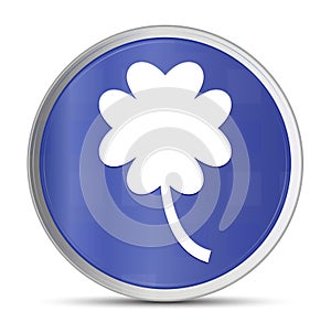 Lucky four leaf clover icon prime blue round button vector illustration design silver frame push button