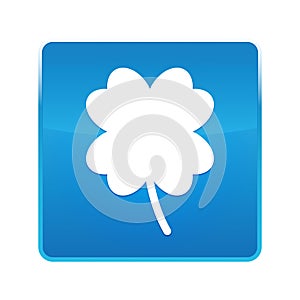 Lucky four leaf clover icon shiny blue square button