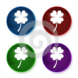 Lucky four leaf clover icon shiny round buttons set illustration