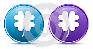 Lucky four leaf clover icon sleek soft round button set illustration