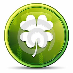 Lucky four leaf clover icon spring bright natural green round button illustration