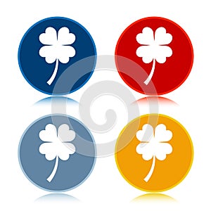 Lucky four leaf clover icon trendy flat round buttons set illustration design