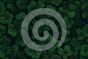 Lucky Four Leaf Clover on Shamrock Background