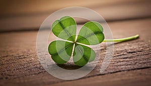 Lucky Four-Leaf Clover on a Wooden Surface. St.Patrick 's Day