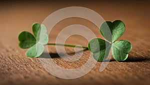 Lucky Four-Leaf Clover on a Wooden Surface. St.Patrick 's Day