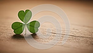 Lucky Four-Leaf Clover on a Wooden Surface. St.Patrick 's Day