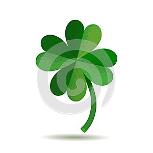 Lucky Green Four Leaf Clover for St. Patrick Day. Vector illustration isolated on white