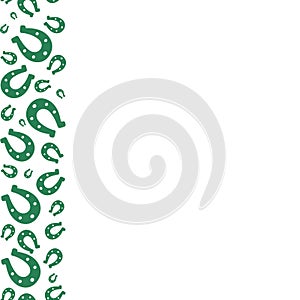 Lucky horseshoe. The horse`s shoes are green. Seamless vertical border. Repeating vector pattern. Isolated colorless background.