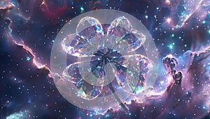 Futuristic Four-Leaf Clover Floating in Space photo