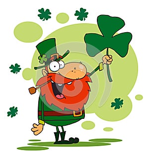 Lucky Leprechaun Holding Up A Shamrock