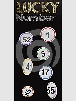 Lucky number black panel with flying buttons numbers