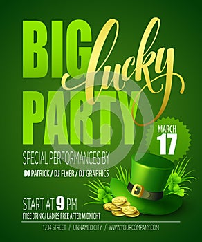 Lucky Party Poster. St. Patricks Day. Vector illustration