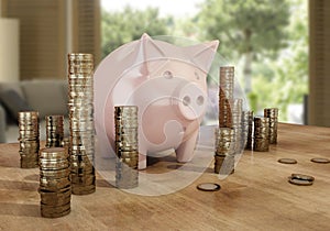 Lucky piggy bank, 3d rendering