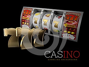 Lucky triple seven Jackpot with silver slot machine. Sign of profit easy money. 3d Illustration