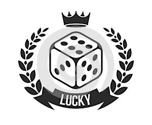 Lucky you vector poster with dice showing number six