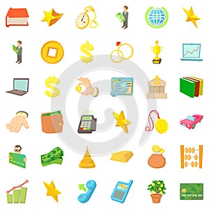 Lucre icons set, cartoon style