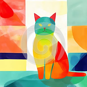 Ludicrous Cat In Colorful Abstract Painting