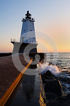 Ludington Pier Lighthouse at Sunset - Michigan