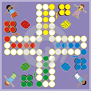 Ludo, board game for children, vector illustration