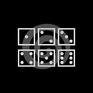 Ludo dice in white color isolated on black background. Game, recreation or entertainment.