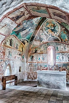 Medieval wall paintings in all Saints Gothic Church in Ludrova, Slovakia