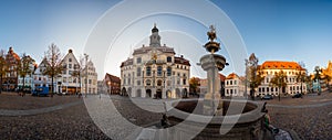 Lueneburg old city hall and fountain and cupid