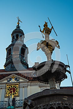 Lueneburg old city hall and fountain and cupid